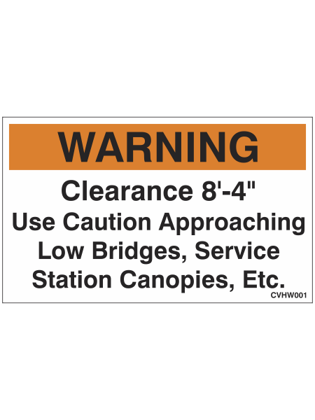 CVHW001 - Medium Top Cargo Van Height Clearance Warning Label (Transit Vehicles)