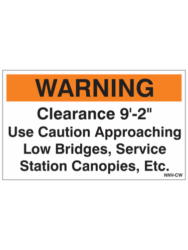 NNV-CW - High Top Cargo Van Height Clearance Warning Label (Transit Vehicles)