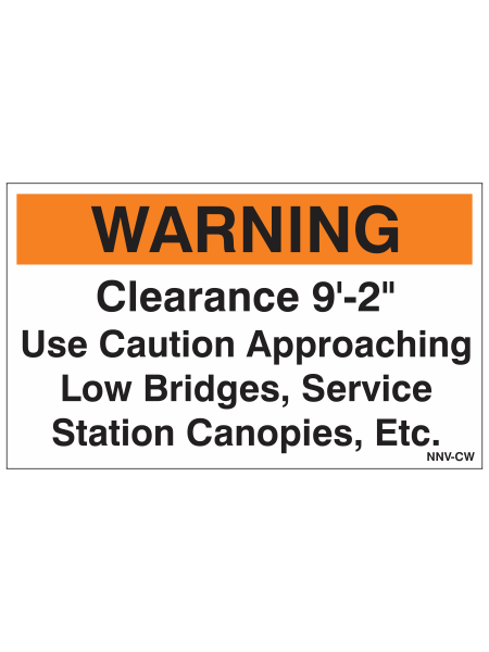 NNV-CW - High Top Cargo Van Height Clearance Warning Label (Transit Vehicles)